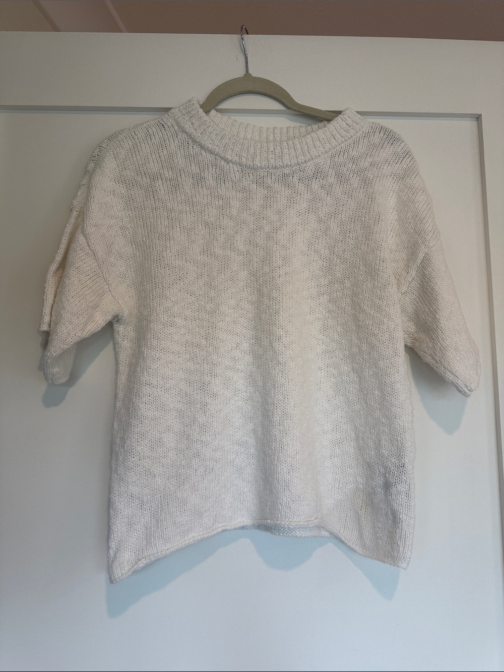 Stateside Cream Short-Sleeve Knit Crew Sweater